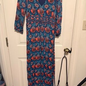 Floral Blue and Red Maxi Dress